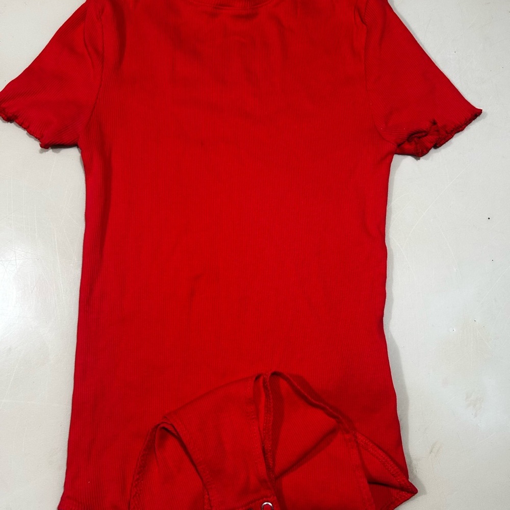 Red Ruffled Short Sleeve Bodysuit